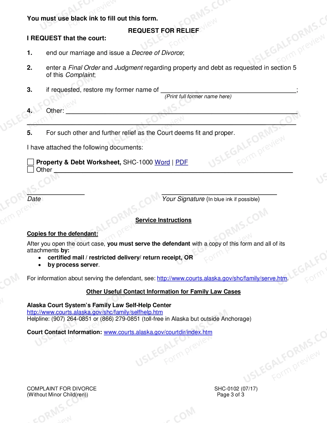 Preview Divorce Complaint, SHC-102
