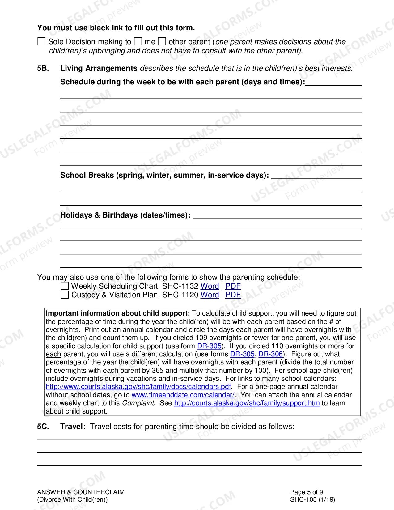 Preview Answer & Counterclaim to Divorce With Minor Children, SHC-105