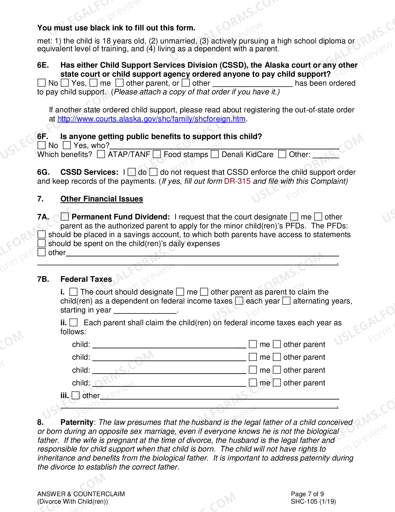Preview Answer & Counterclaim to Divorce With Minor Children, SHC-105