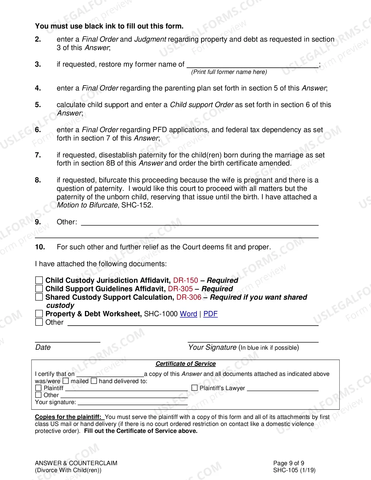 Preview Answer & Counterclaim to Divorce With Minor Children, SHC-105