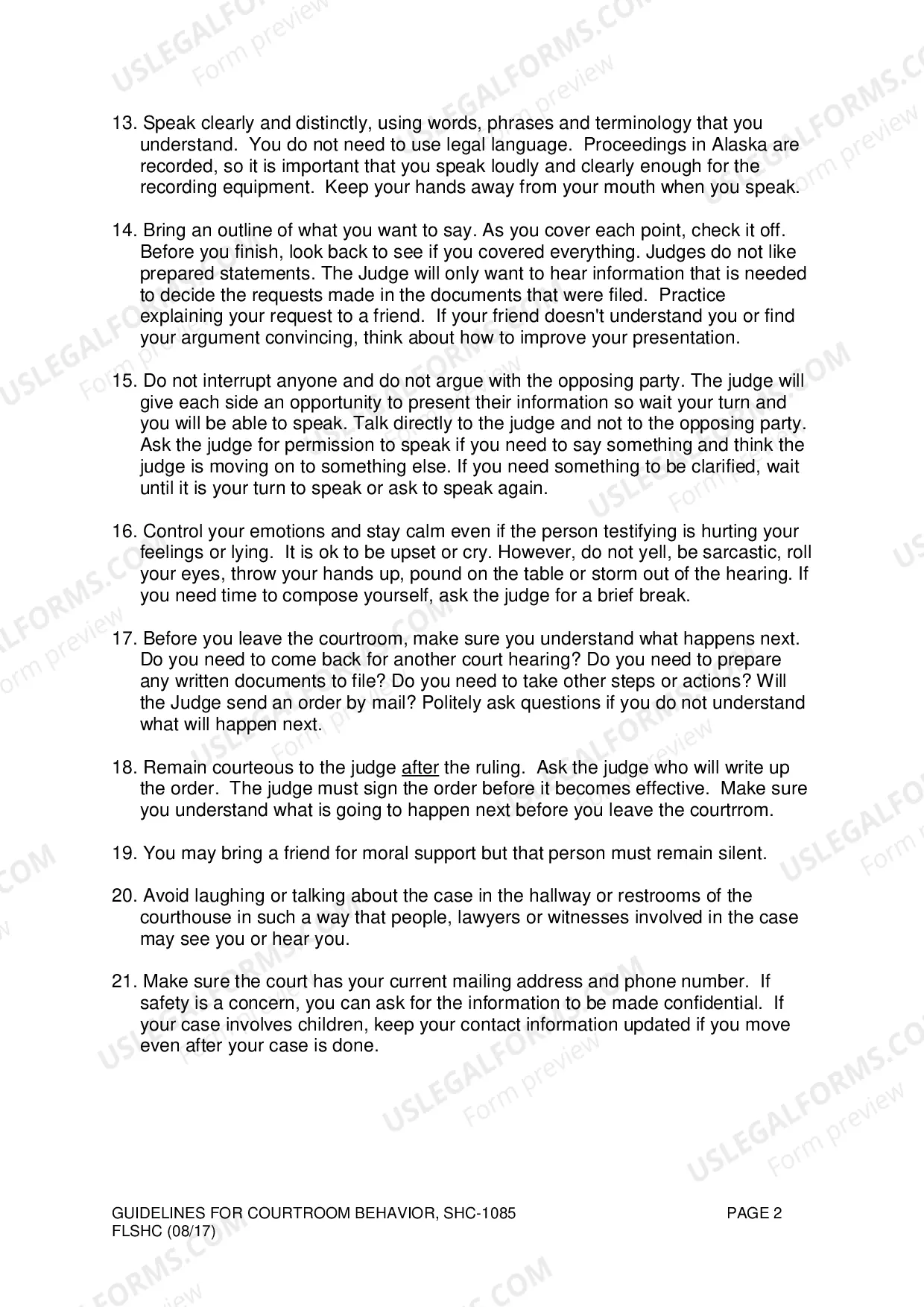 Preview Guidelines for Courtroom Behavior, SHC-1085