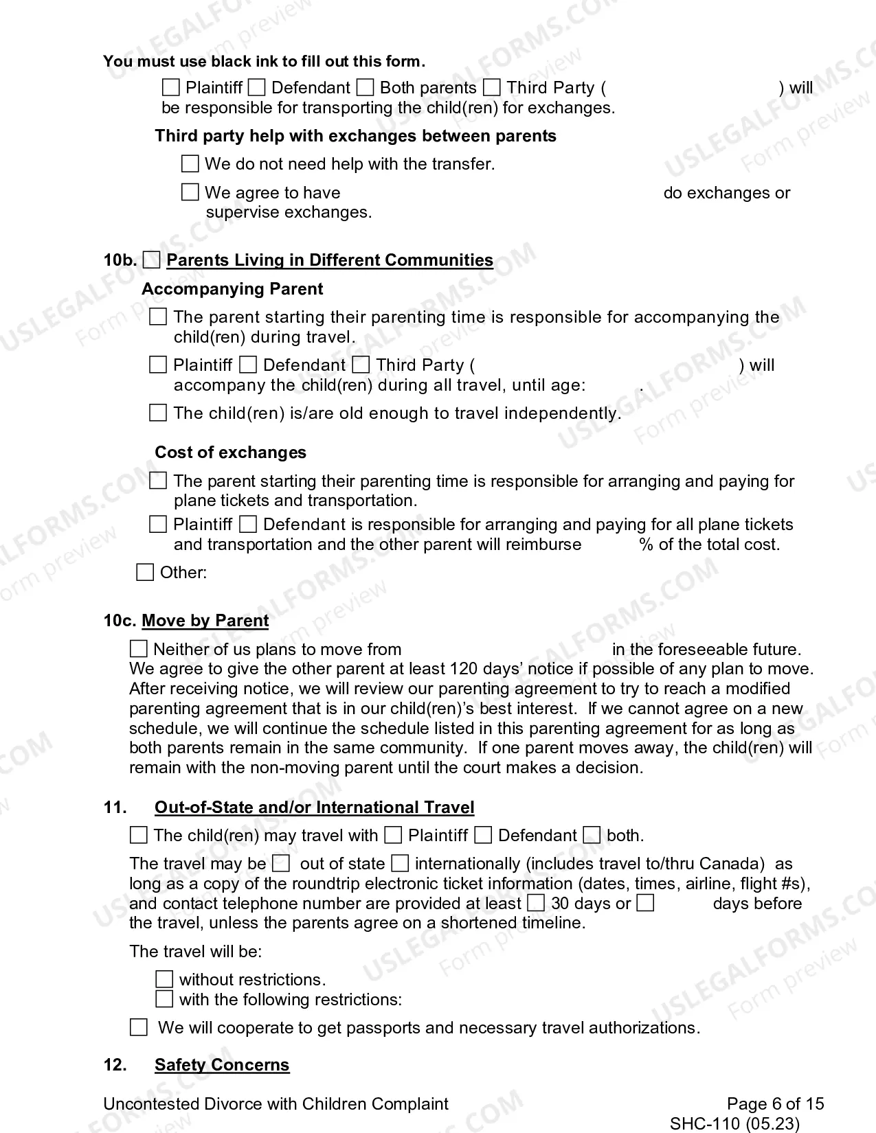Preview Uncontested Complaint for Divorce With Children, SHC-110