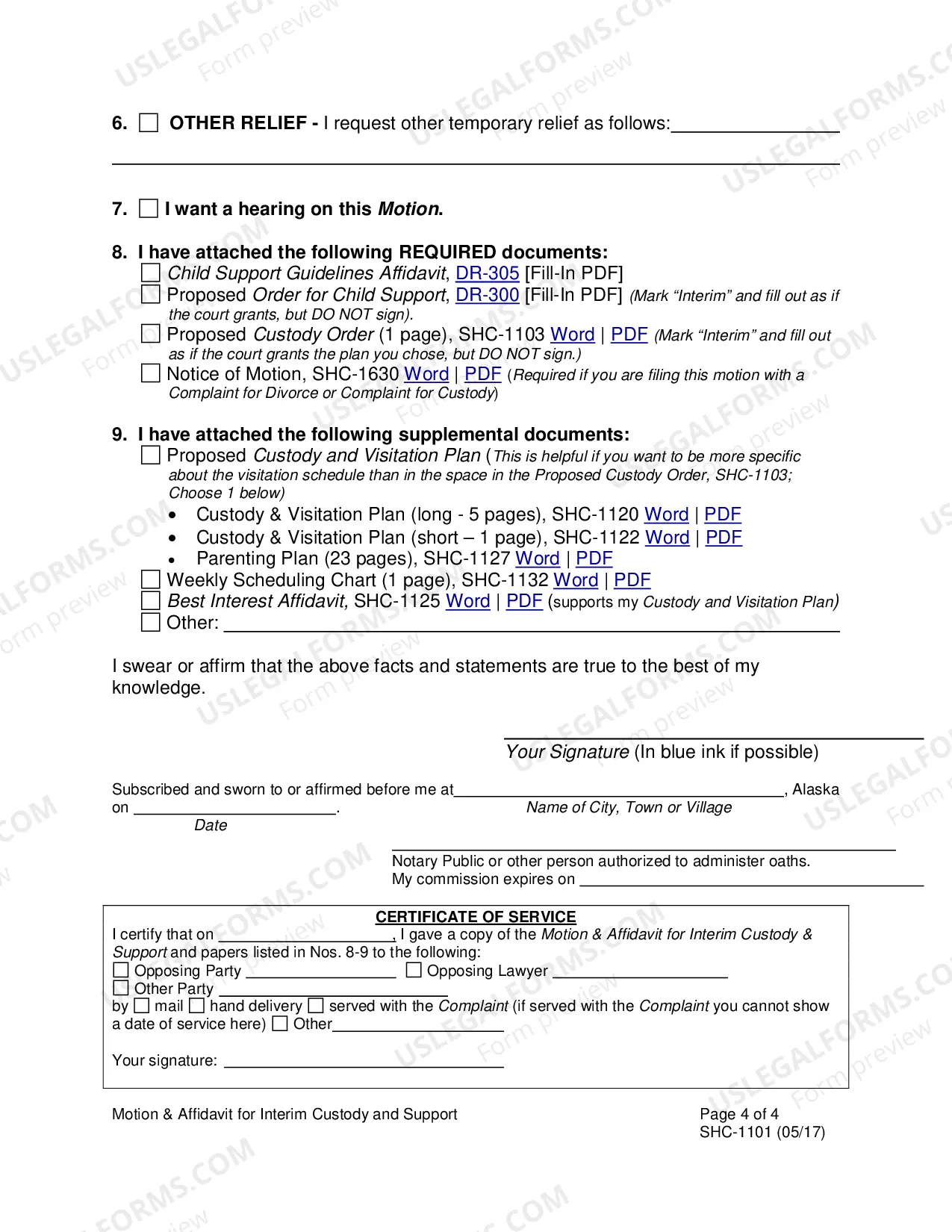 Preview Motion and Affidavit for Interim Custody & Support, SHC-1101