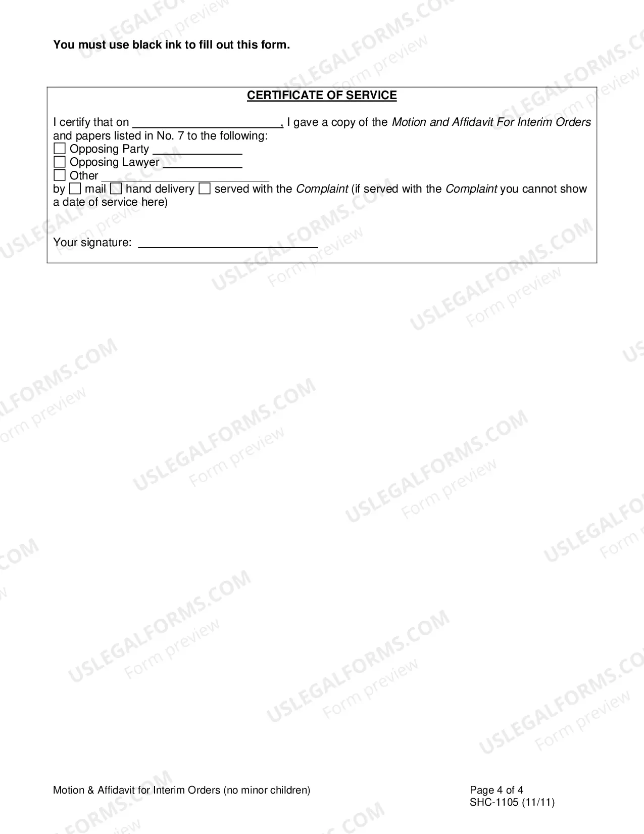 Preview Motion and Affidavit for Interim Orders - No Children, SHC-1105