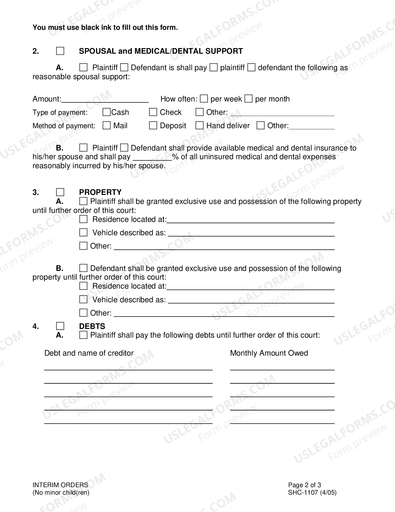 Preview Order on Interim Orders - No Children, SHC-1107