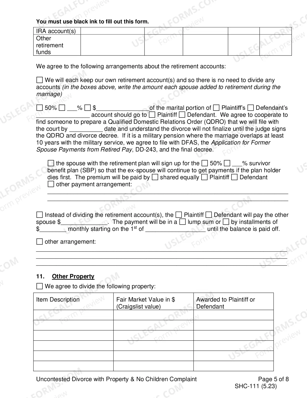Preview Uncontested Complaint for Divorce Without Children, SHC-111