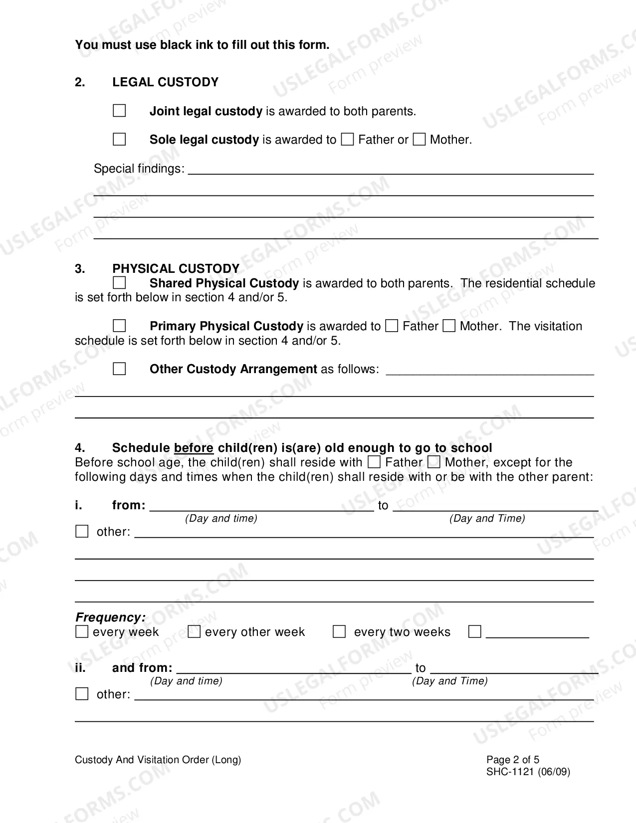 Preview Custody & Visitation Order (long), SHC-1121