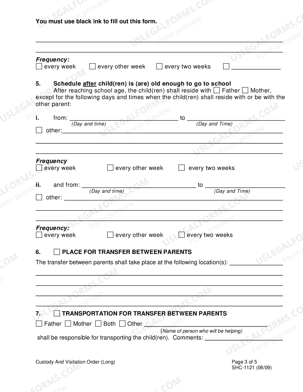 Preview Custody & Visitation Order (long), SHC-1121