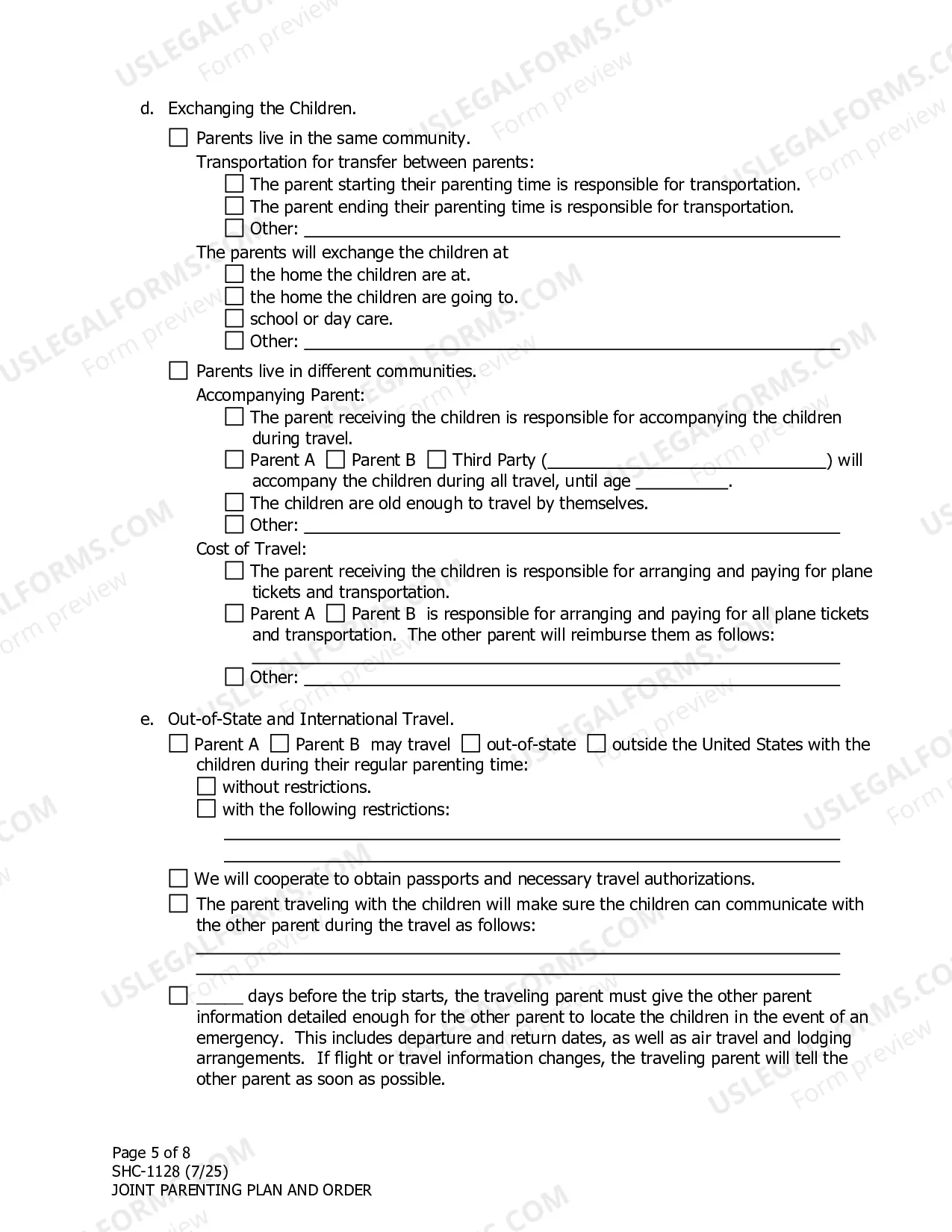 Preview Parenting Plan Agreement & Order, SHC-1128
