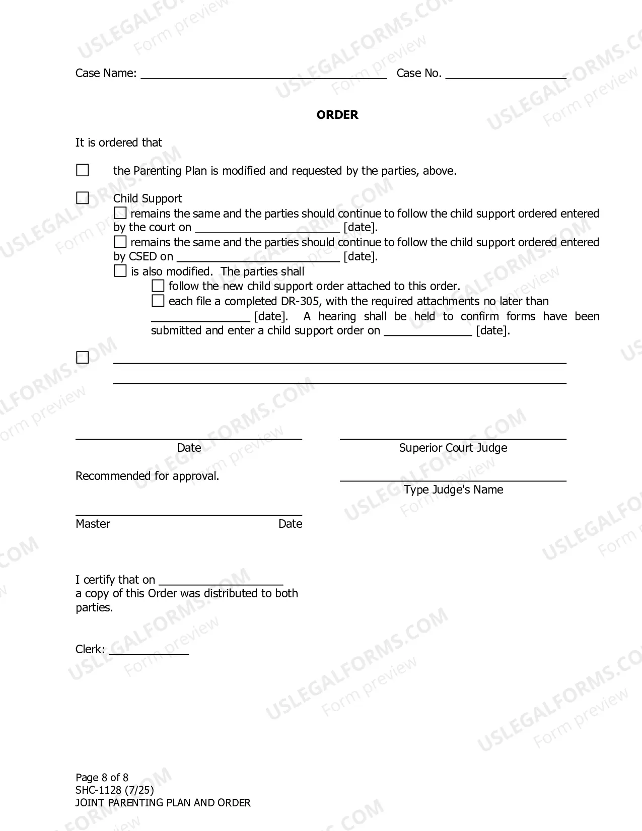 Preview Parenting Plan Agreement & Order, SHC-1128