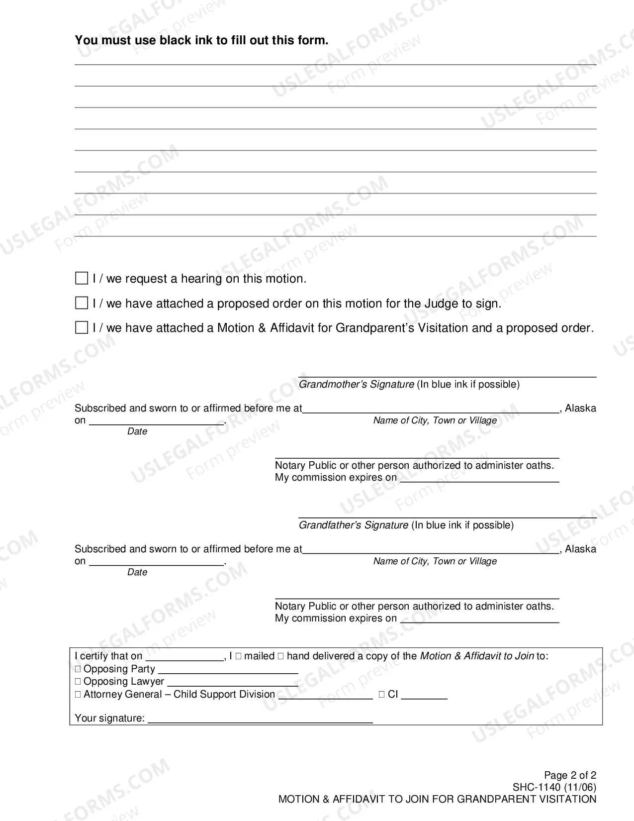 Preview Motion & Affidavit to Join for Purpose of Grandparent Visitation, SHC-1140