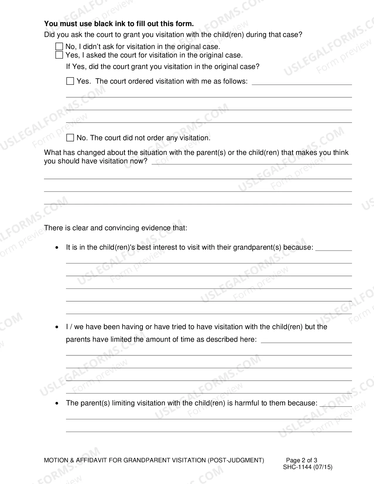 Preview Motion & Affidavit for Grandparent Visitation (post-judgment), SHC-1144