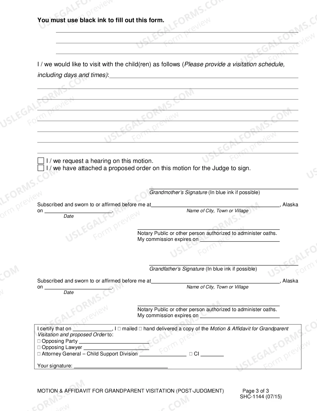 Preview Motion & Affidavit for Grandparent Visitation (post-judgment), SHC-1144