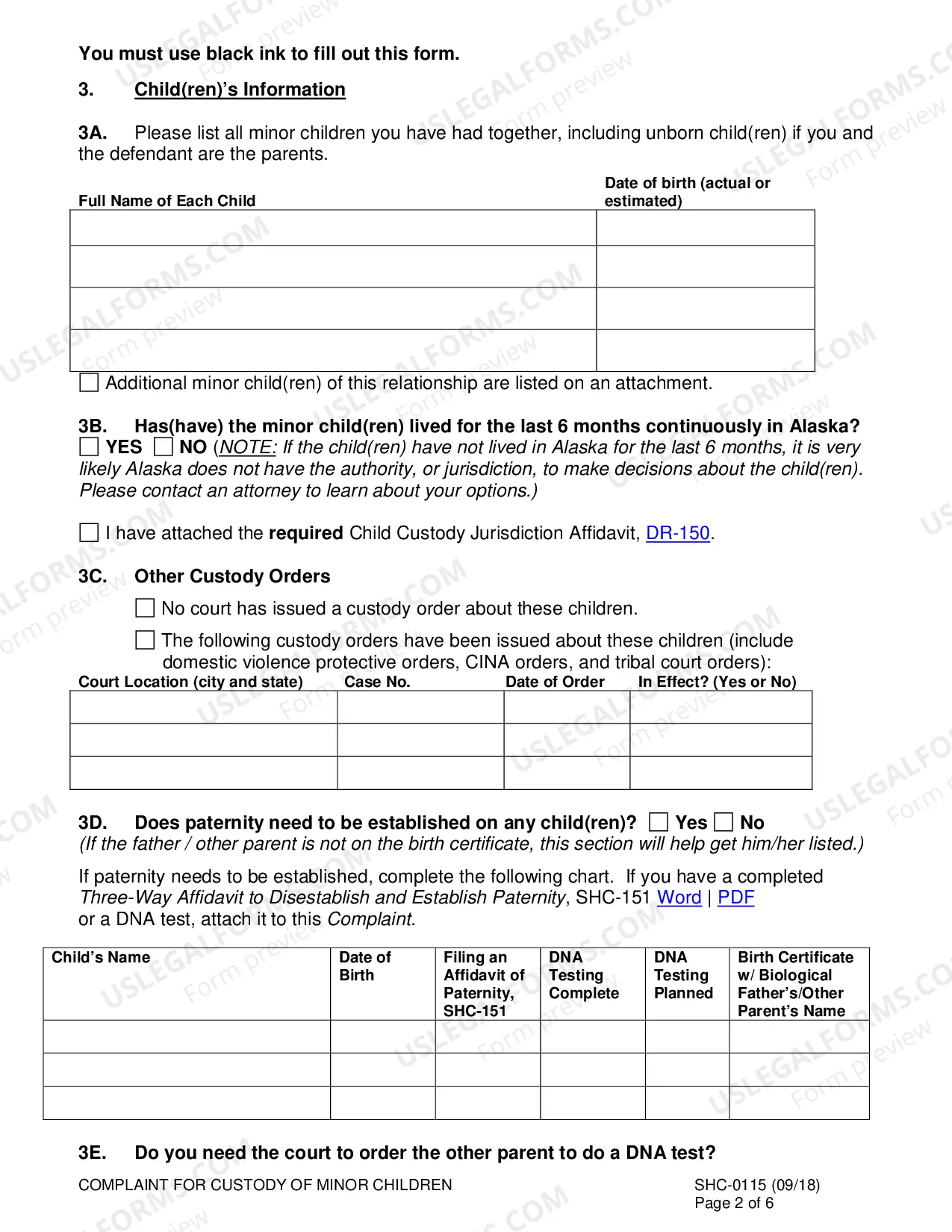 Preview Custody Complaint, SHC-115