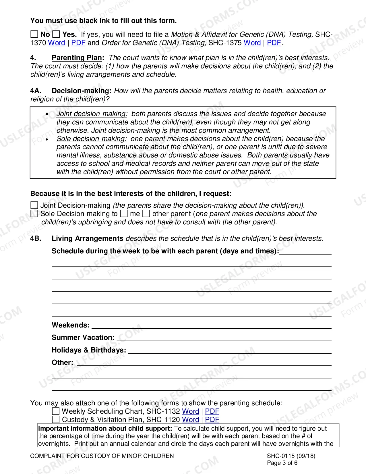Preview Custody Complaint, SHC-115