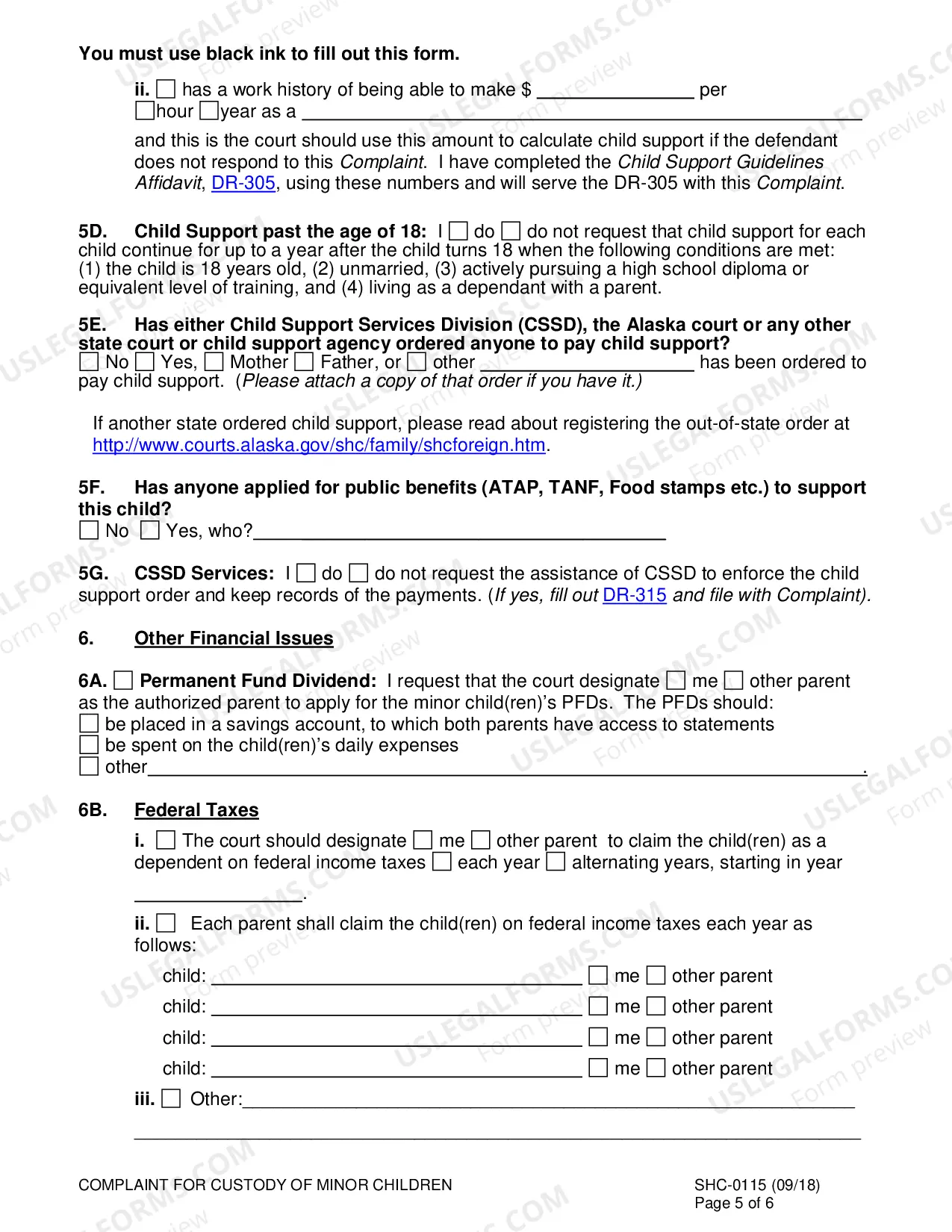 Preview Custody Complaint, SHC-115