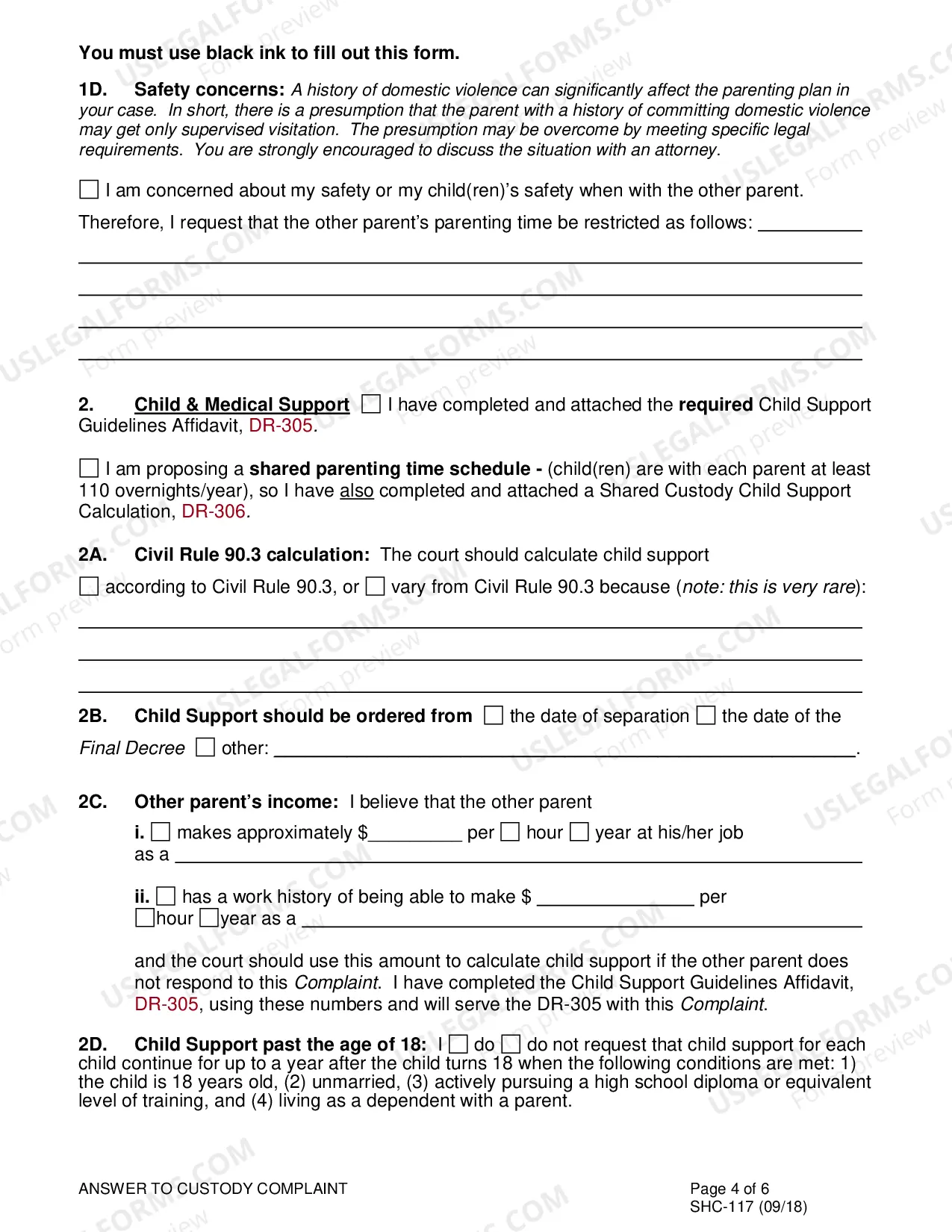 Preview Answer & Counterclaim to a Custody Complaint, SHC-117