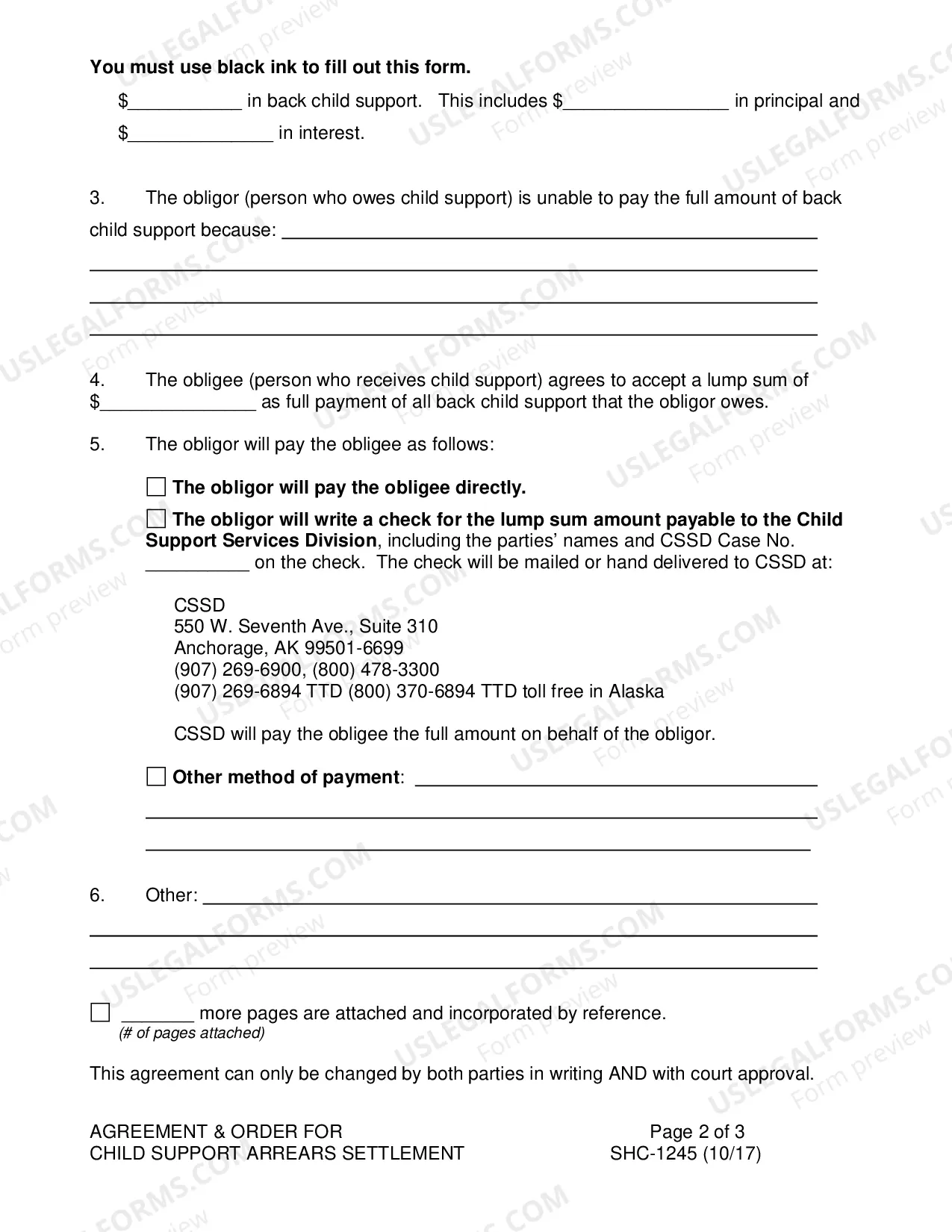 Preview Agreement & Order for Child Support Arrears Settlement, SHC-1245