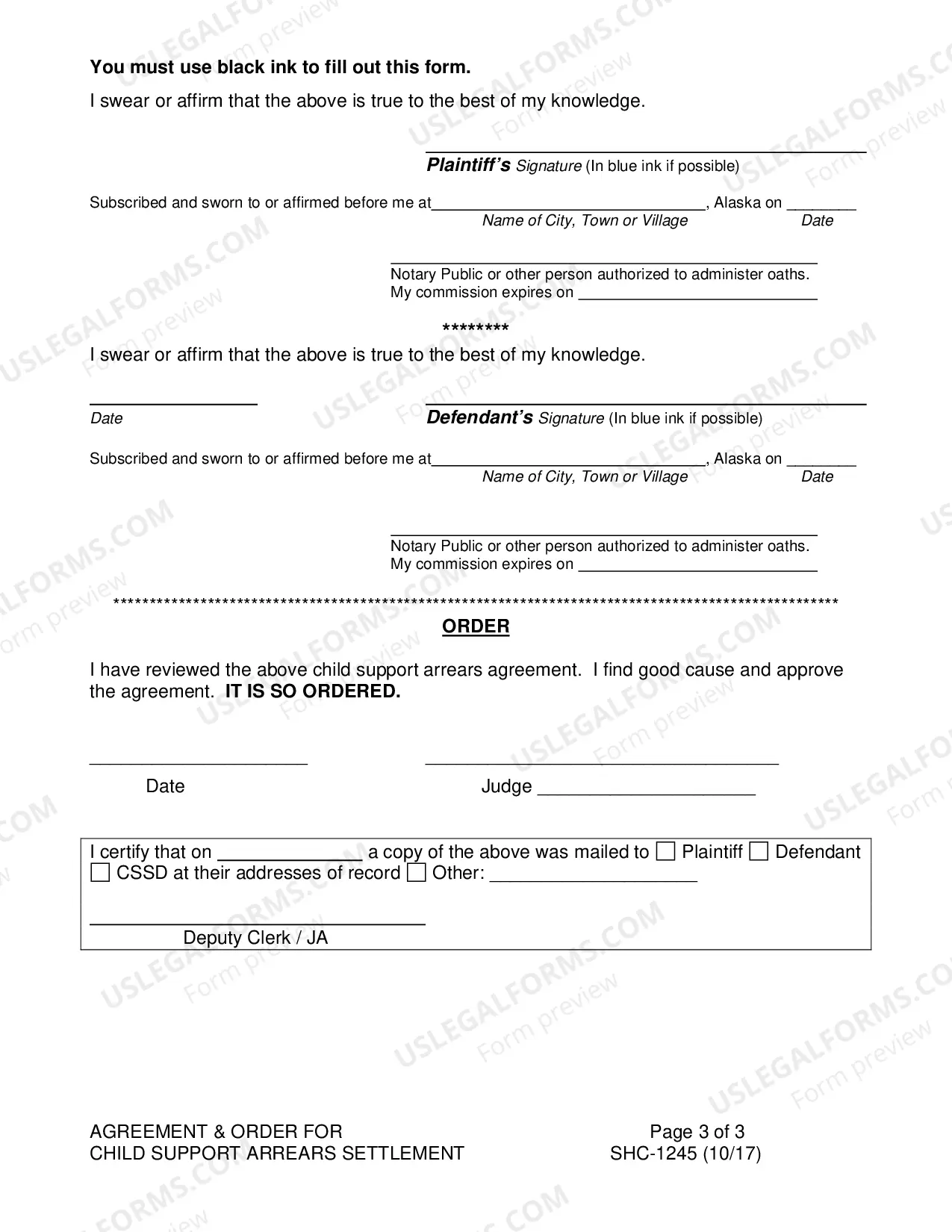 Preview Agreement & Order for Child Support Arrears Settlement, SHC-1245