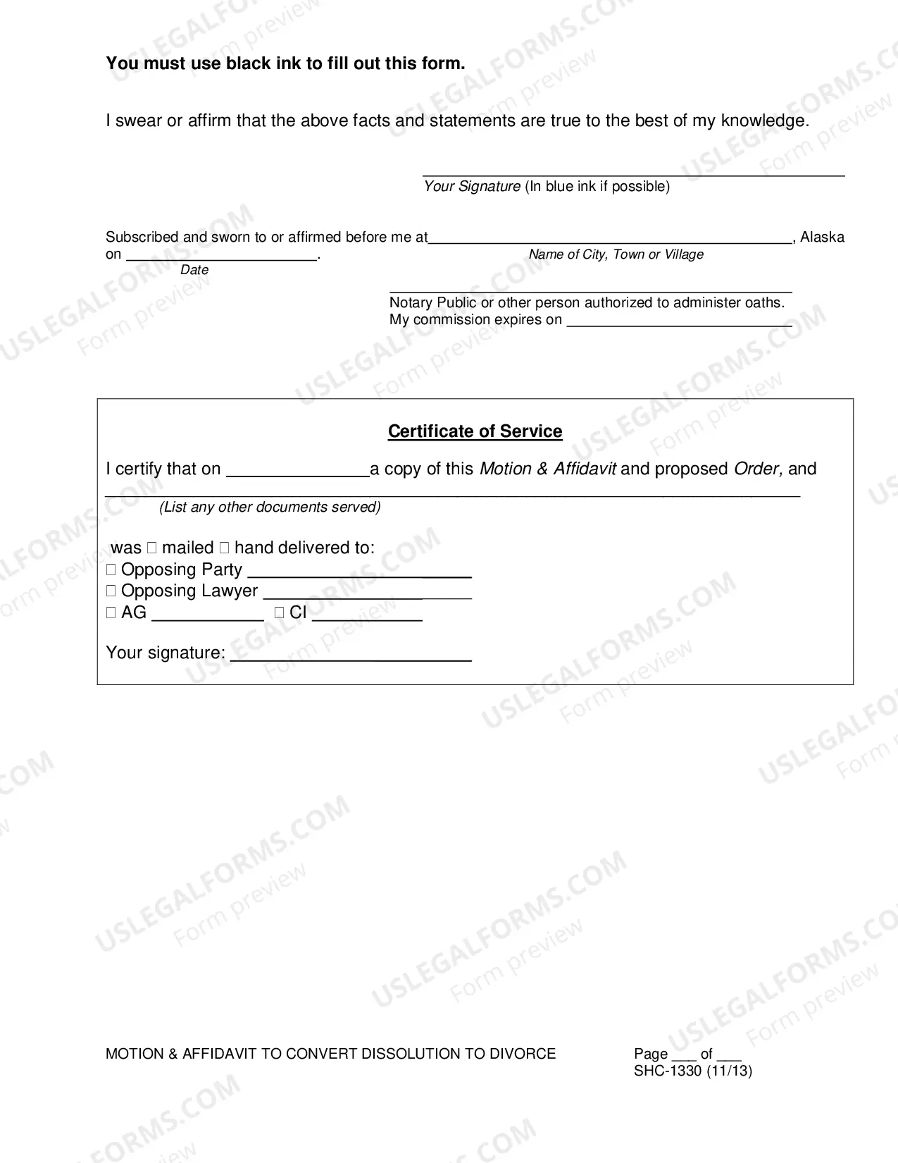 Preview Motion & Affidavit to Convert Dissolution to Divorce, SHC-1330