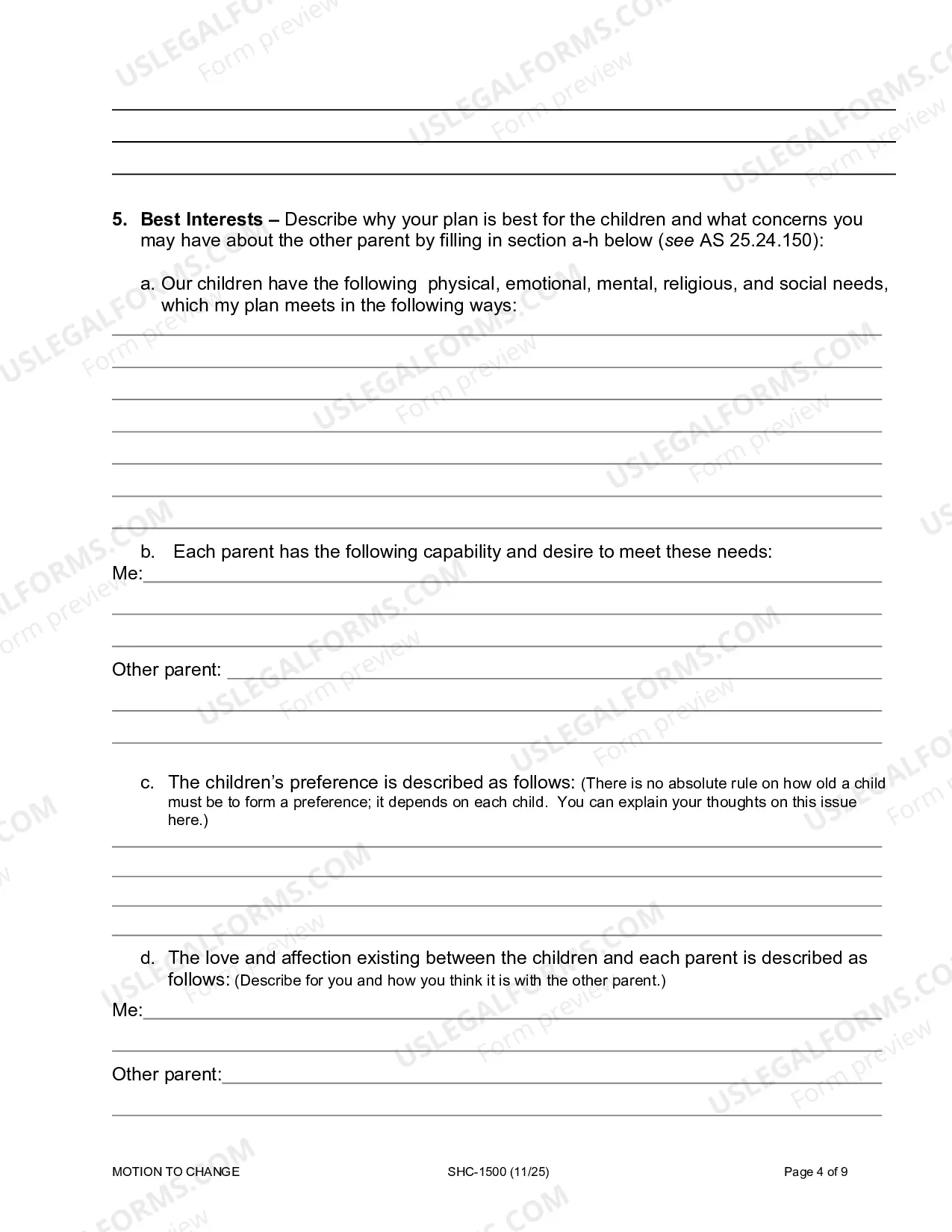 Preview Motion & Affidavit to Modify Custody, Visitation and/or Child Support, SHC-1500