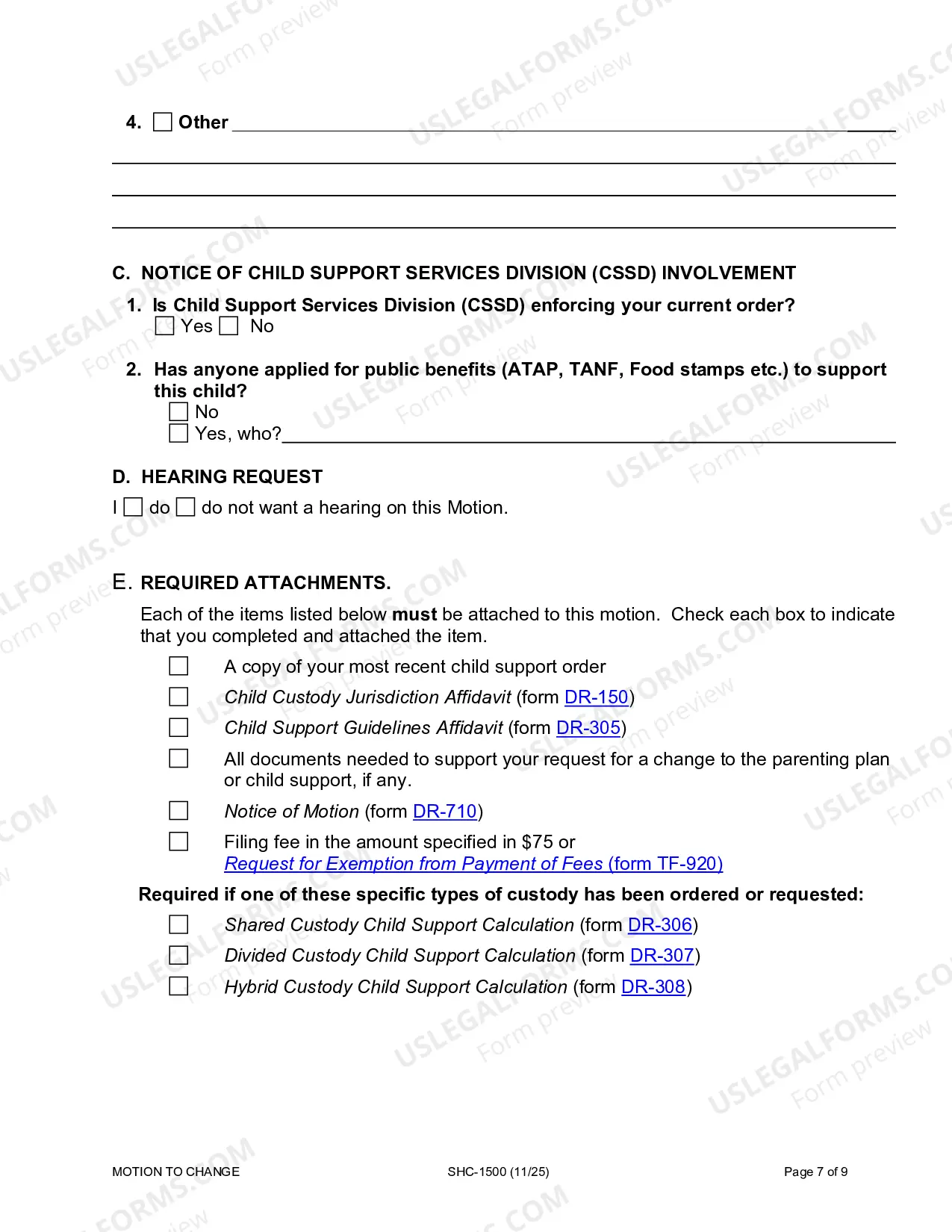 Preview Motion & Affidavit to Modify Custody, Visitation and/or Child Support, SHC-1500