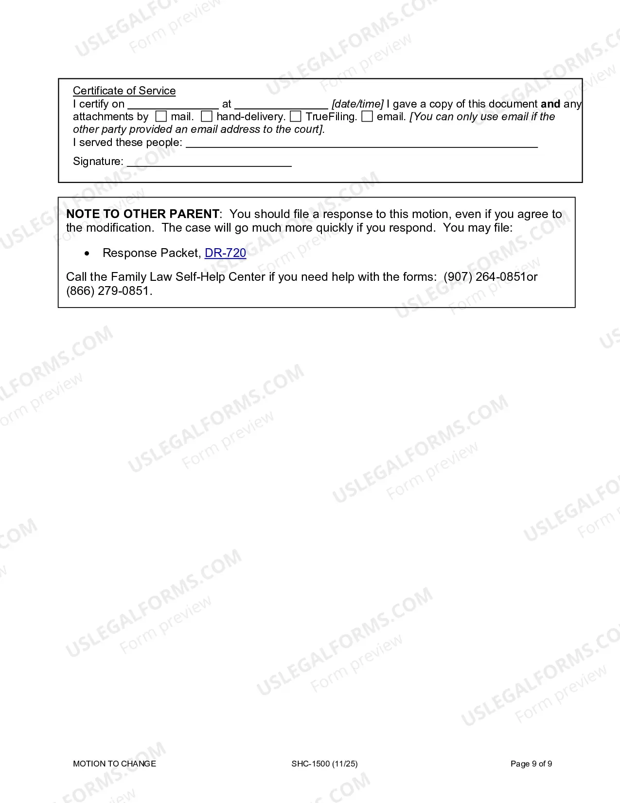 Preview Motion & Affidavit to Modify Custody, Visitation and/or Child Support, SHC-1500