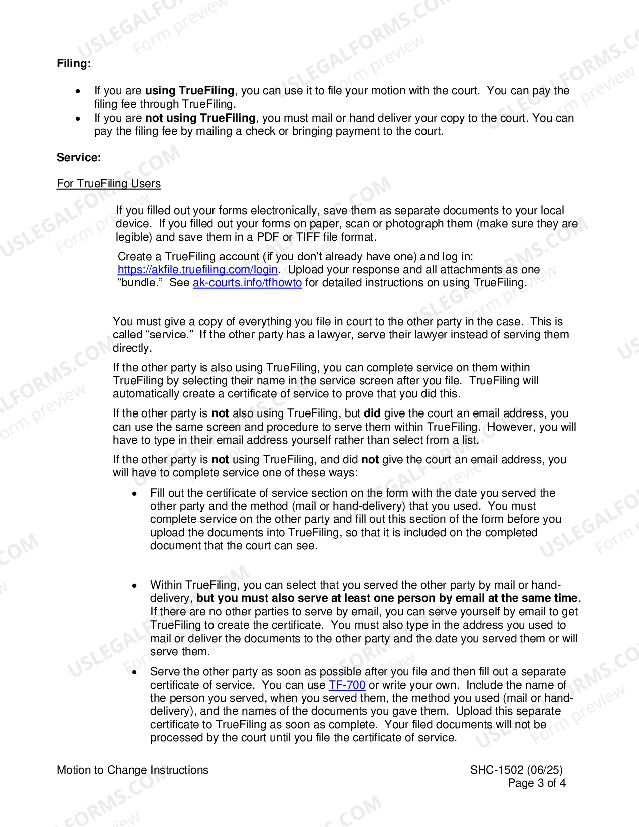 Preview Instructions for Motion to Modify Custody, Visitation and/or Child Support, SHC-1502