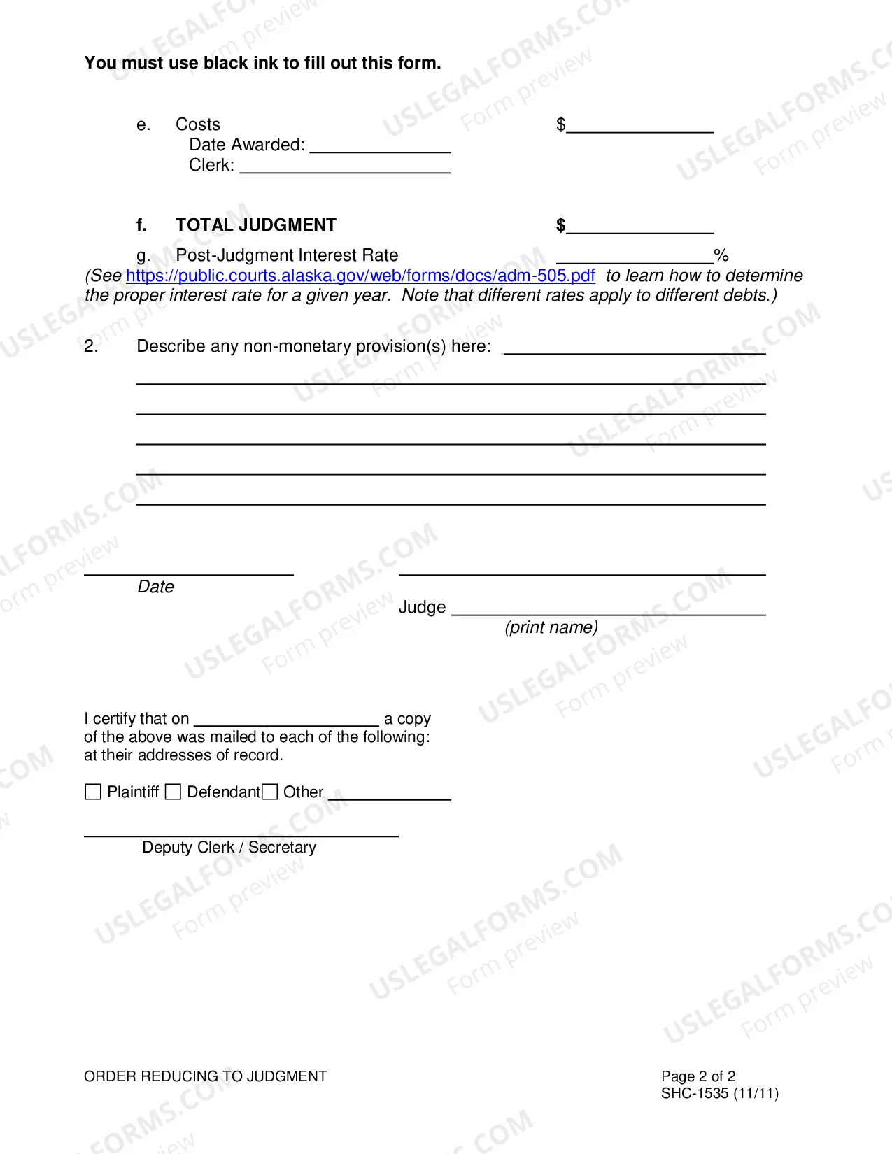 Preview Order Reducing to Judgment, SHC-1535