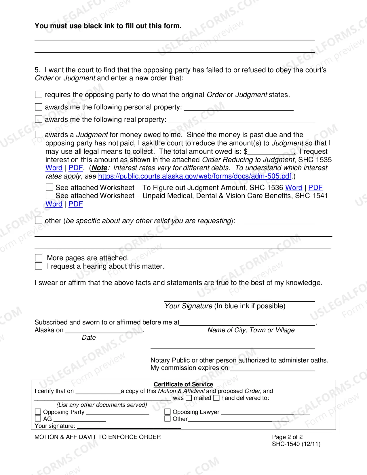 Preview Motion & Affidavit to Enforce Order, SHC-1540