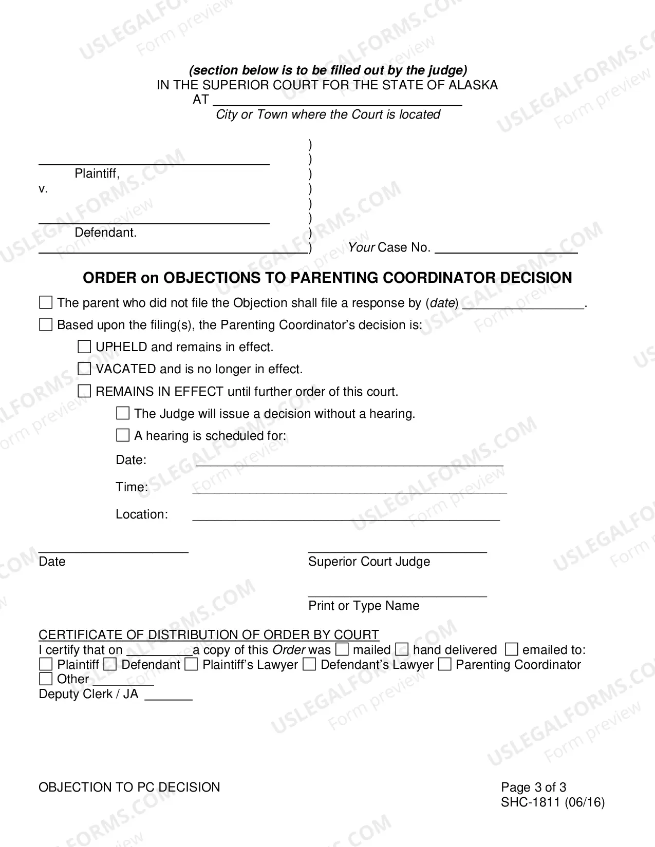 Preview Objection to Parenting Coordinator Decision, SHC-1811 Fill-In PDF | Word