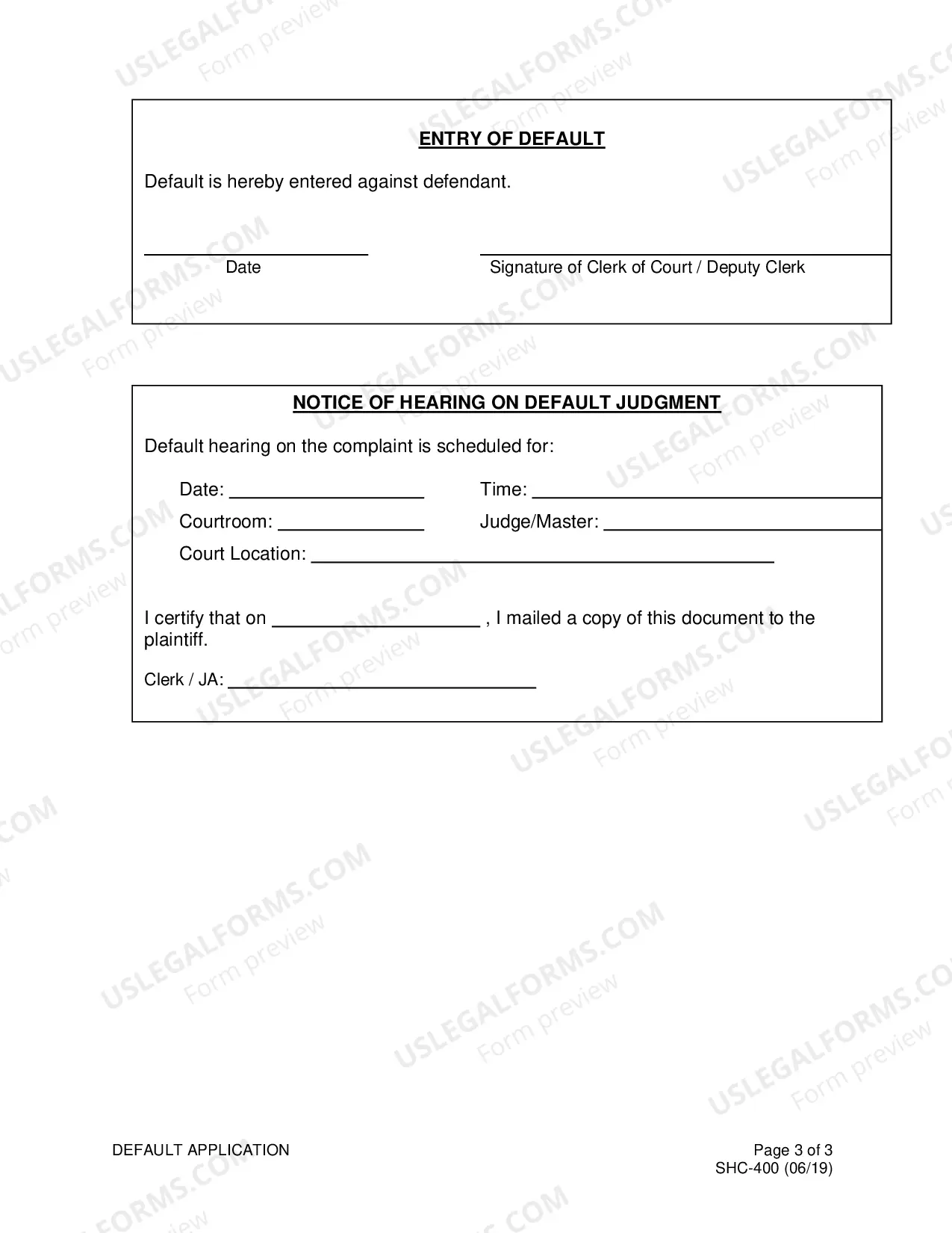 Preview Default Application for either Divorce or Custody, SHC-400