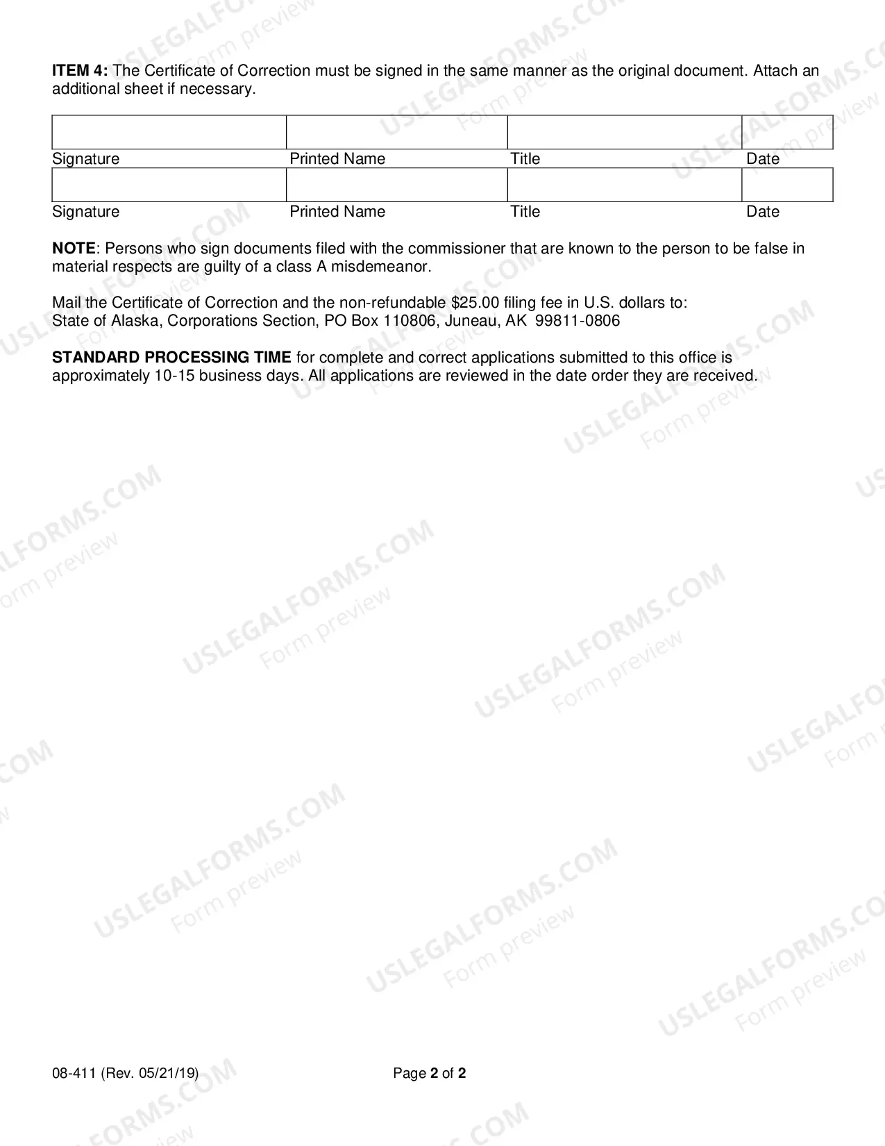 Preview Certificate of Correction (All Entity Types)