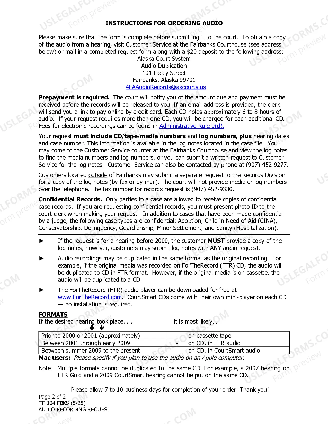 Preview Audio Recording Request - Fairbanks Only