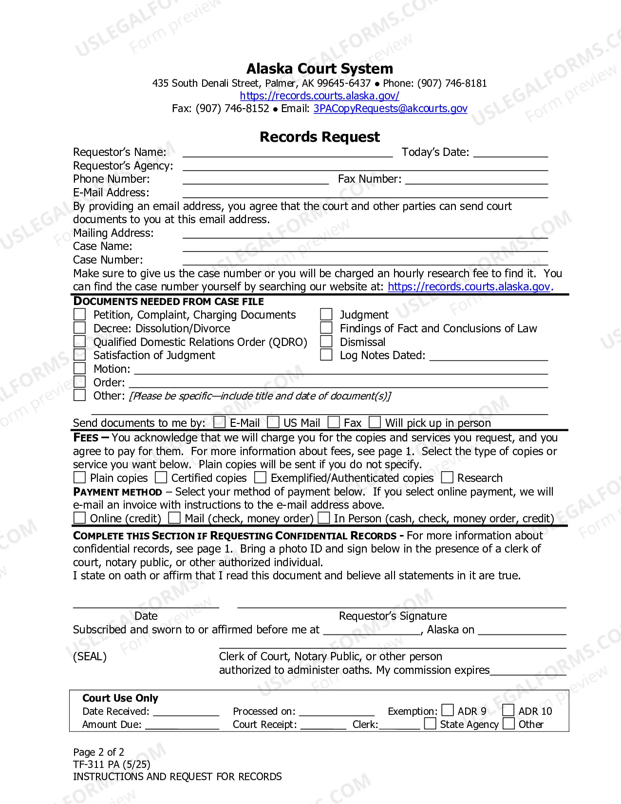 Preview Instructions and Request for Records - Palmer