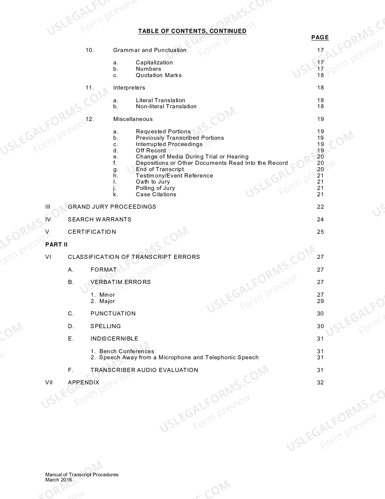Preview Manual of Transcript Procedures and Appendices