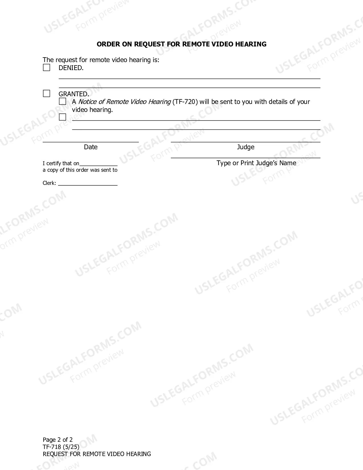 Preview Request for Remote Video Hearing