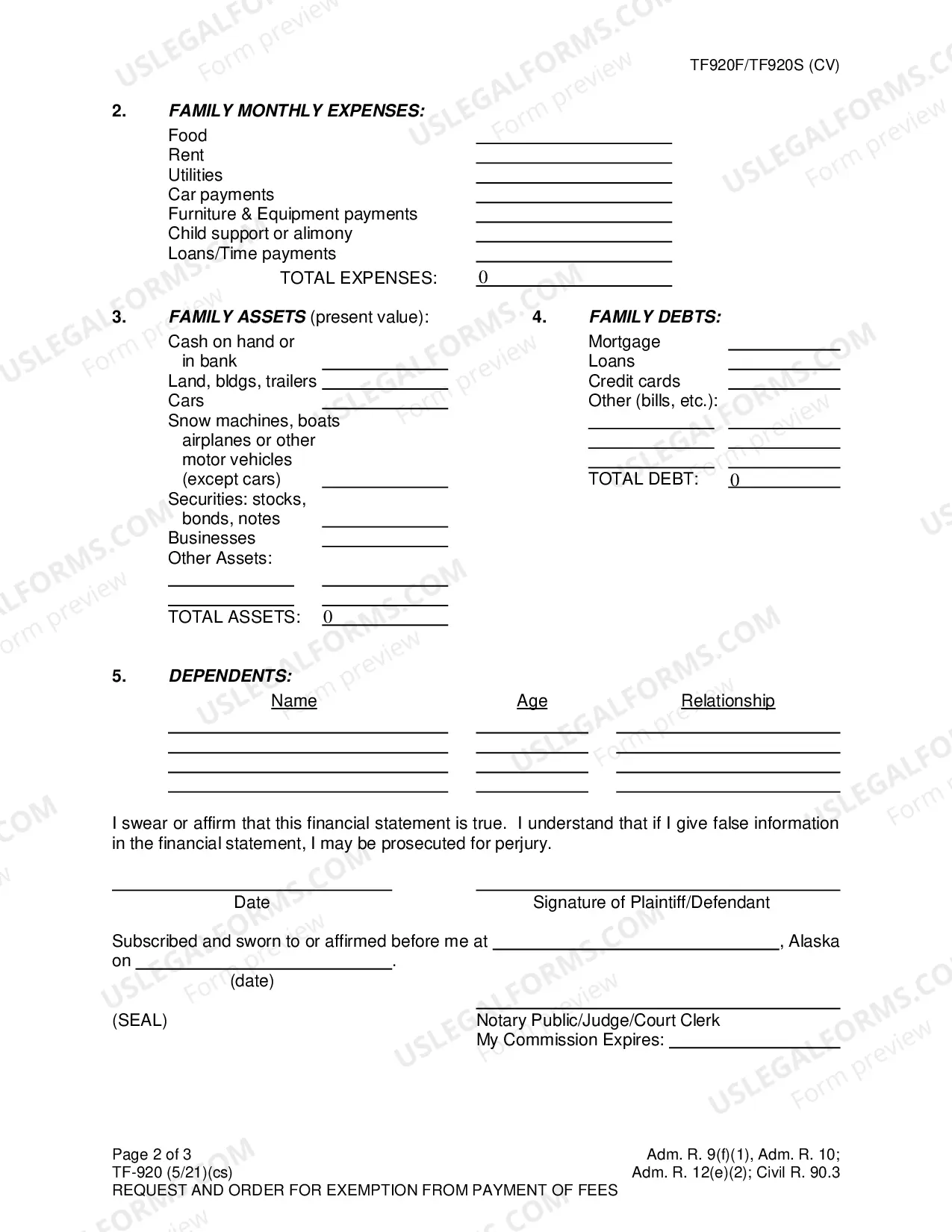 Preview Fee Waiver, TF-920