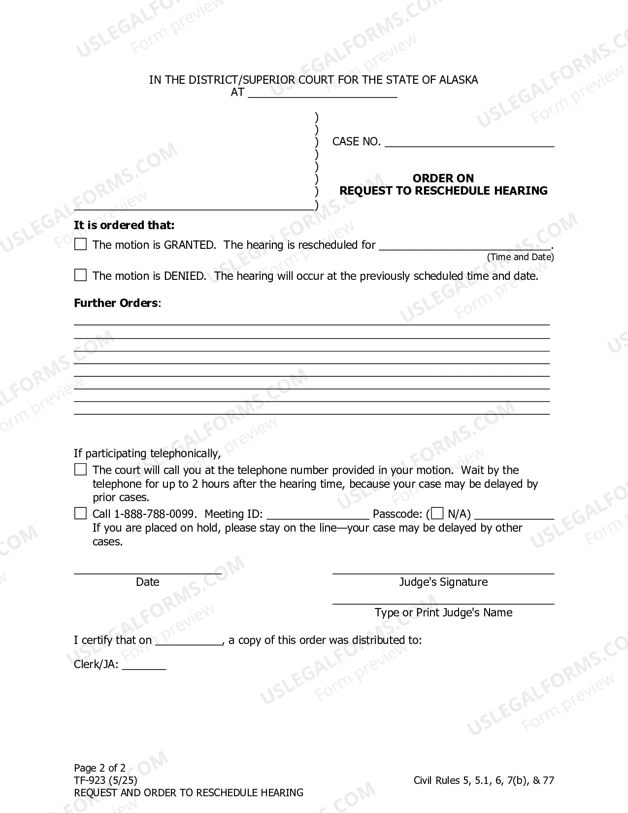 Preview Motion and Order to Reschedule Hearing