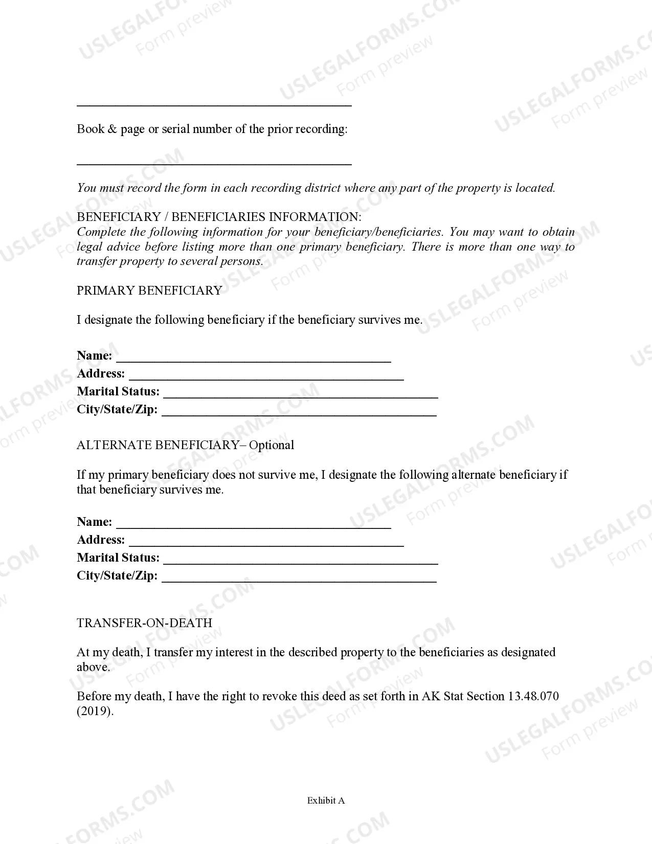 Preview Transfer on Death Deed or TOD - Beneficiary Deed for Individual to Individual