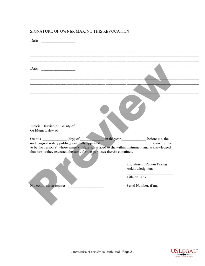 Preview Revocation of Transfer on Death Deed - Beneficiary Deed for Two Grantors