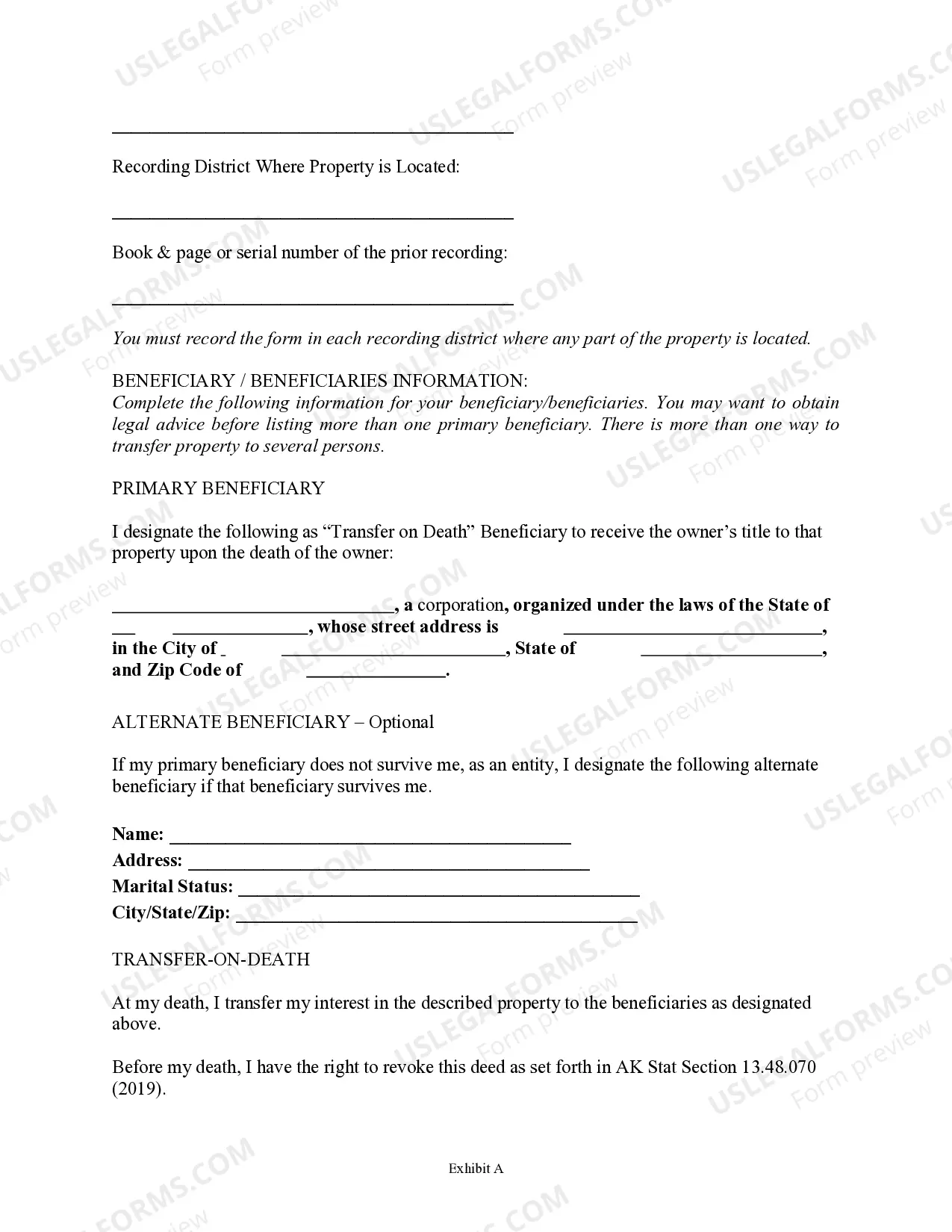 Preview Transfer on Death Deed or TOD - Beneficiary Deed for Individual to a Business Entity