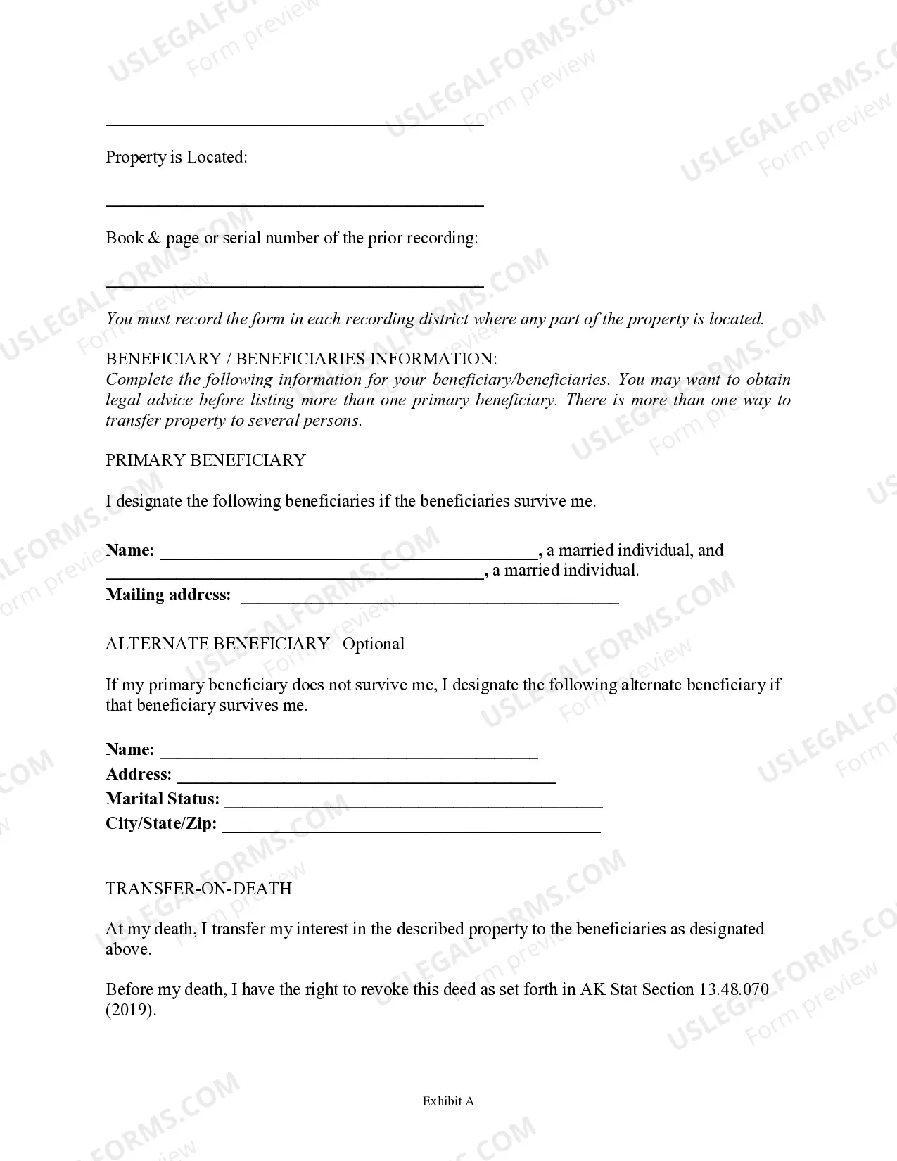 Preview Transfer on Death Deed or TOD - Beneficiary Deed for Individual to Married Beneficiaries