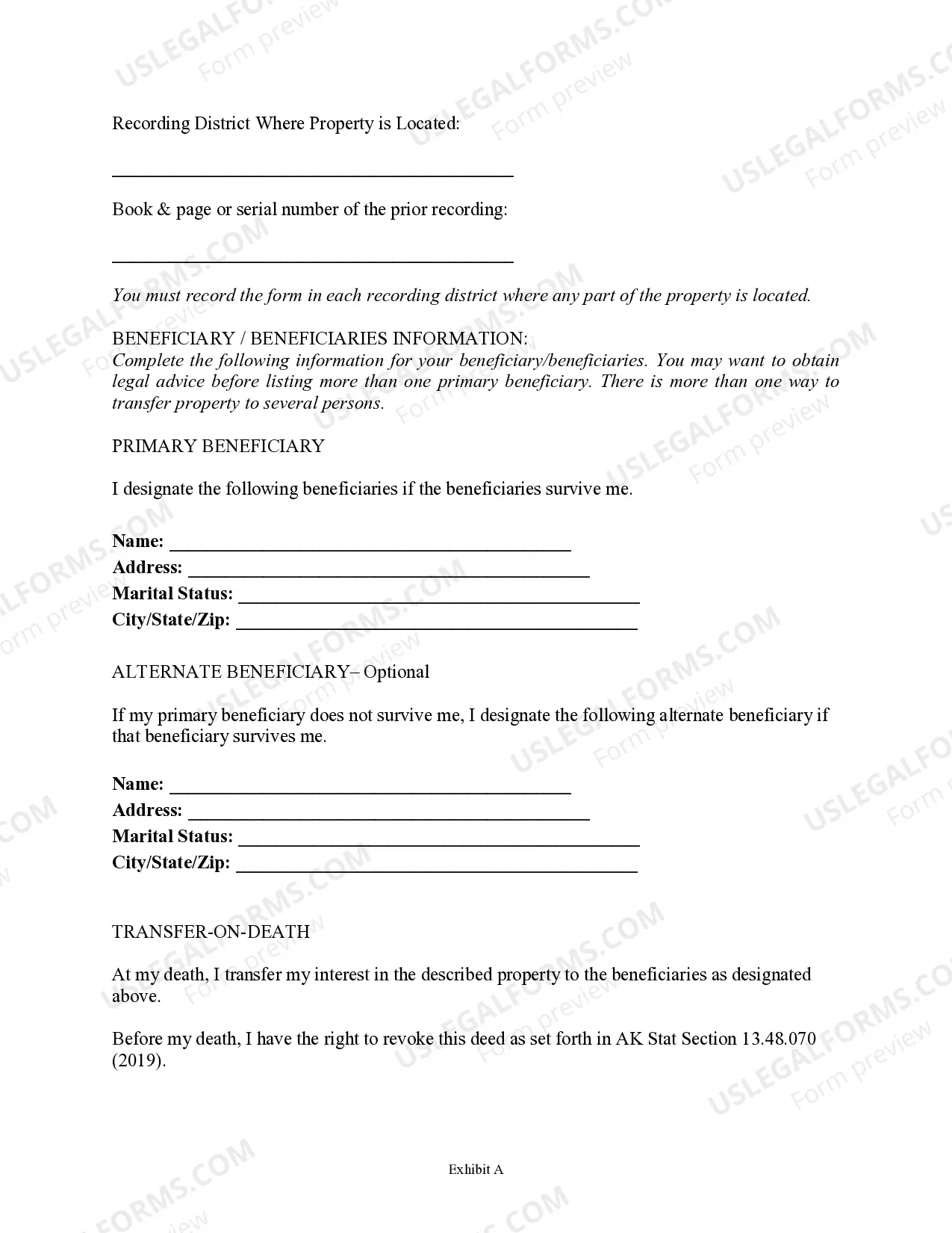 Preview Transfer on Death Deed or TOD - Beneficiary Deed for Two Individuals to One Individual