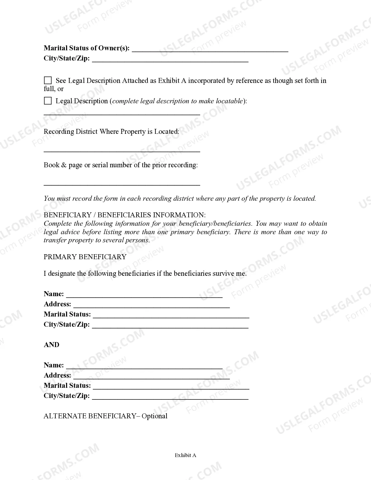 Preview Transfer on Death Deed or TOD - Beneficiary Deed for Two Individuals to Two Individuals