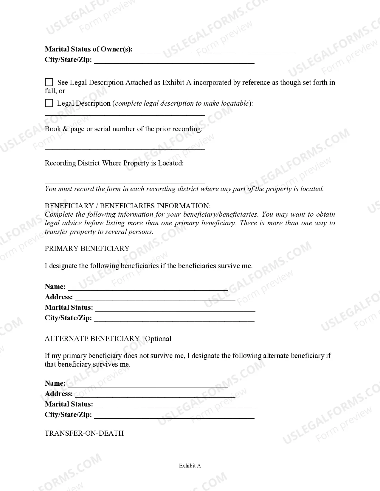 Preview Transfer on Death Deed or TOD - Beneficiary Deed for Two Individuals to Married Beneficiaries