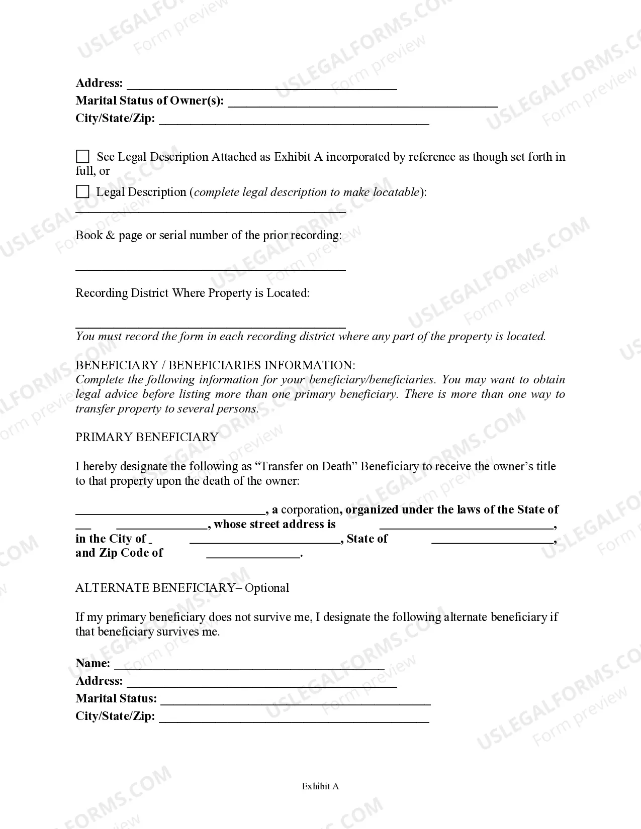 Preview Transfer on Death Deed or TOD - Beneficiary Deed for Two Individuals to Business Entity