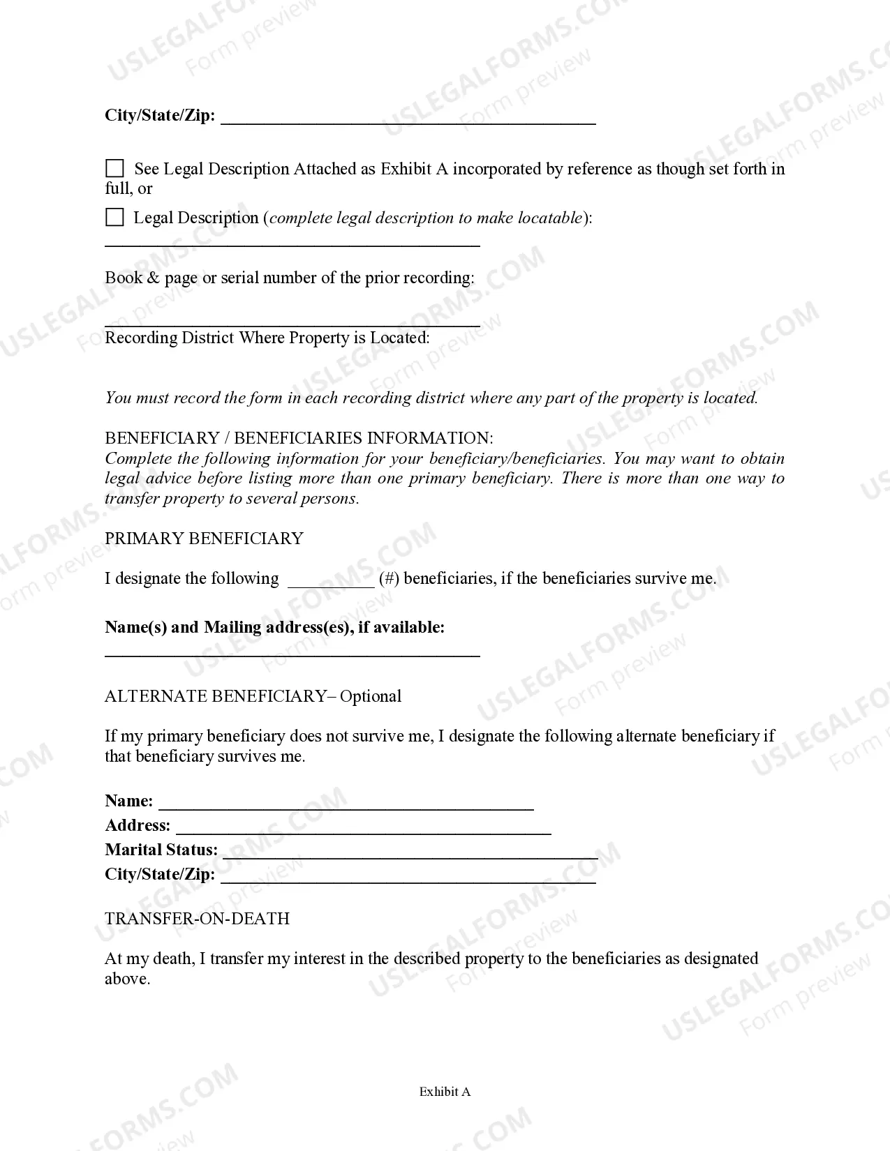 Preview Transfer on Death Deed or TOD - Beneficiary Deed for Two Individuals to Multiple Individuals