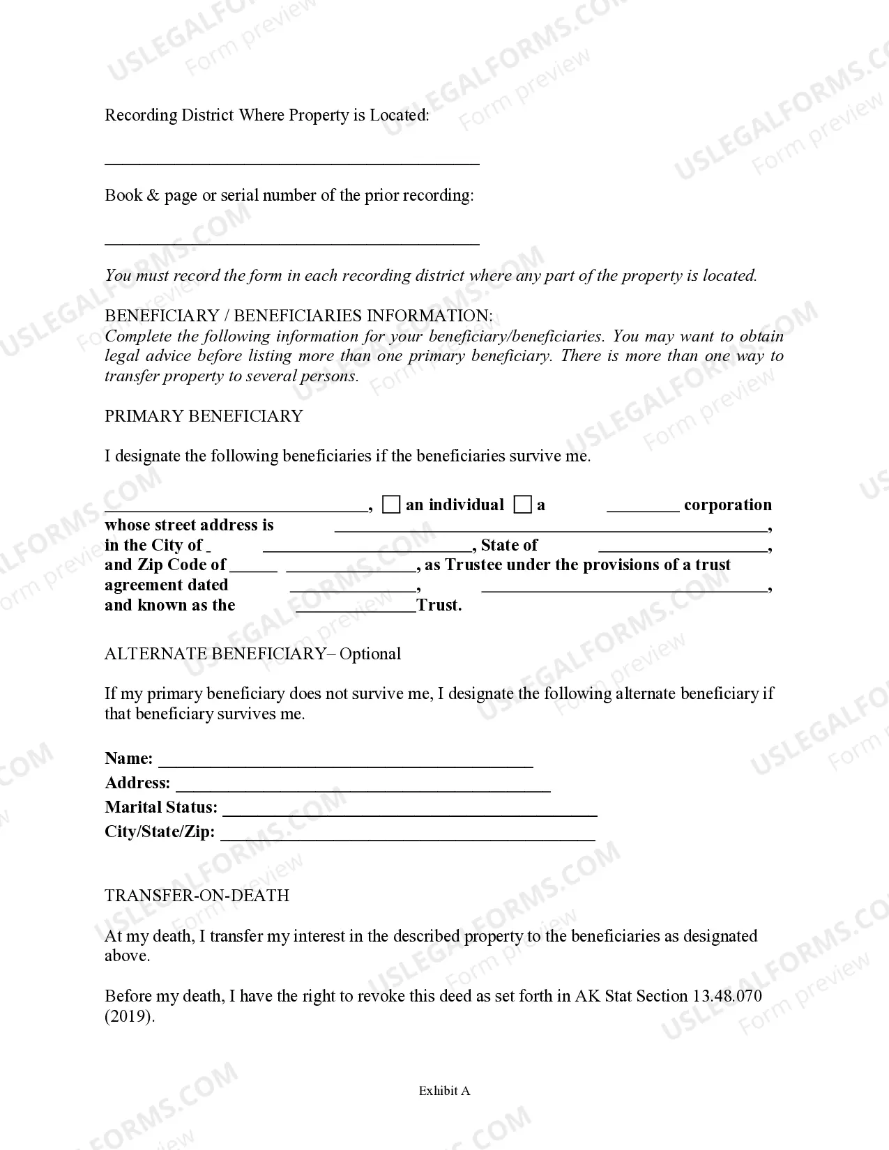 Preview Transfer on Death Deed or TOD - Beneficiary Deed for Two Individuals to a Trust