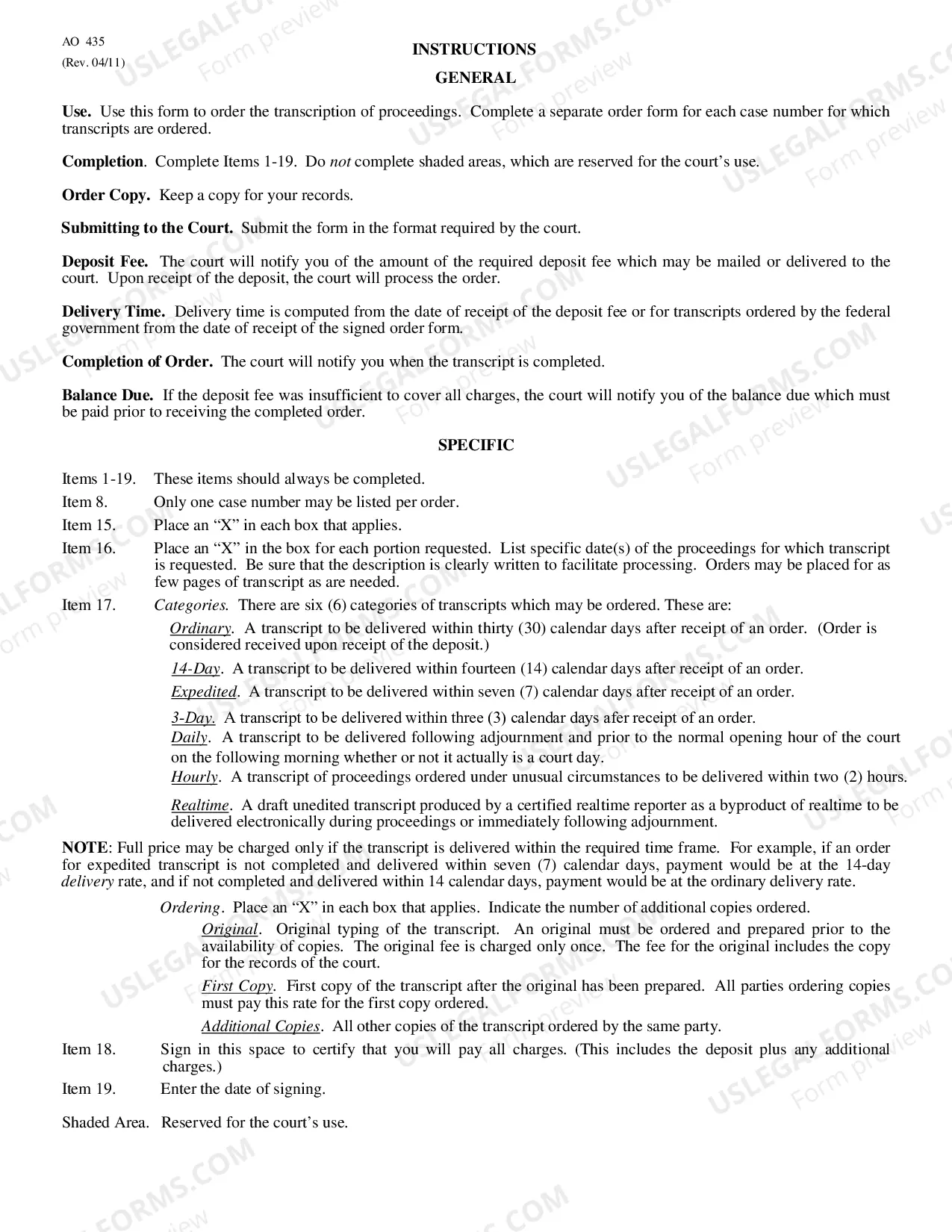 Preview Transcript Order Form